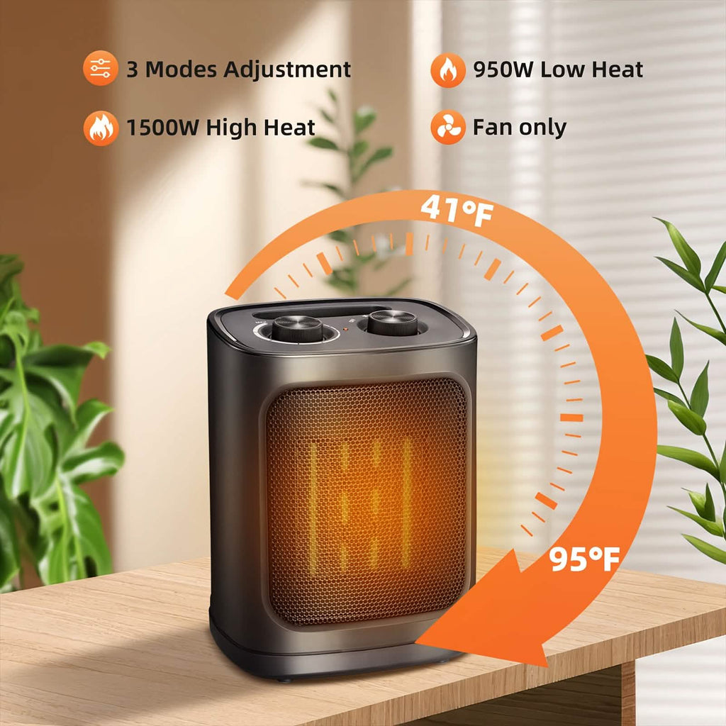1500W Portable Ceramic Space Heater with Thermostat & Safety Protection with Carry Handle - Agenda365.com