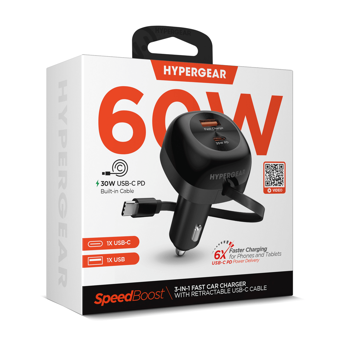 HyperGear SpeedBoost 60W Retractable Car Charger - Agenda365.com