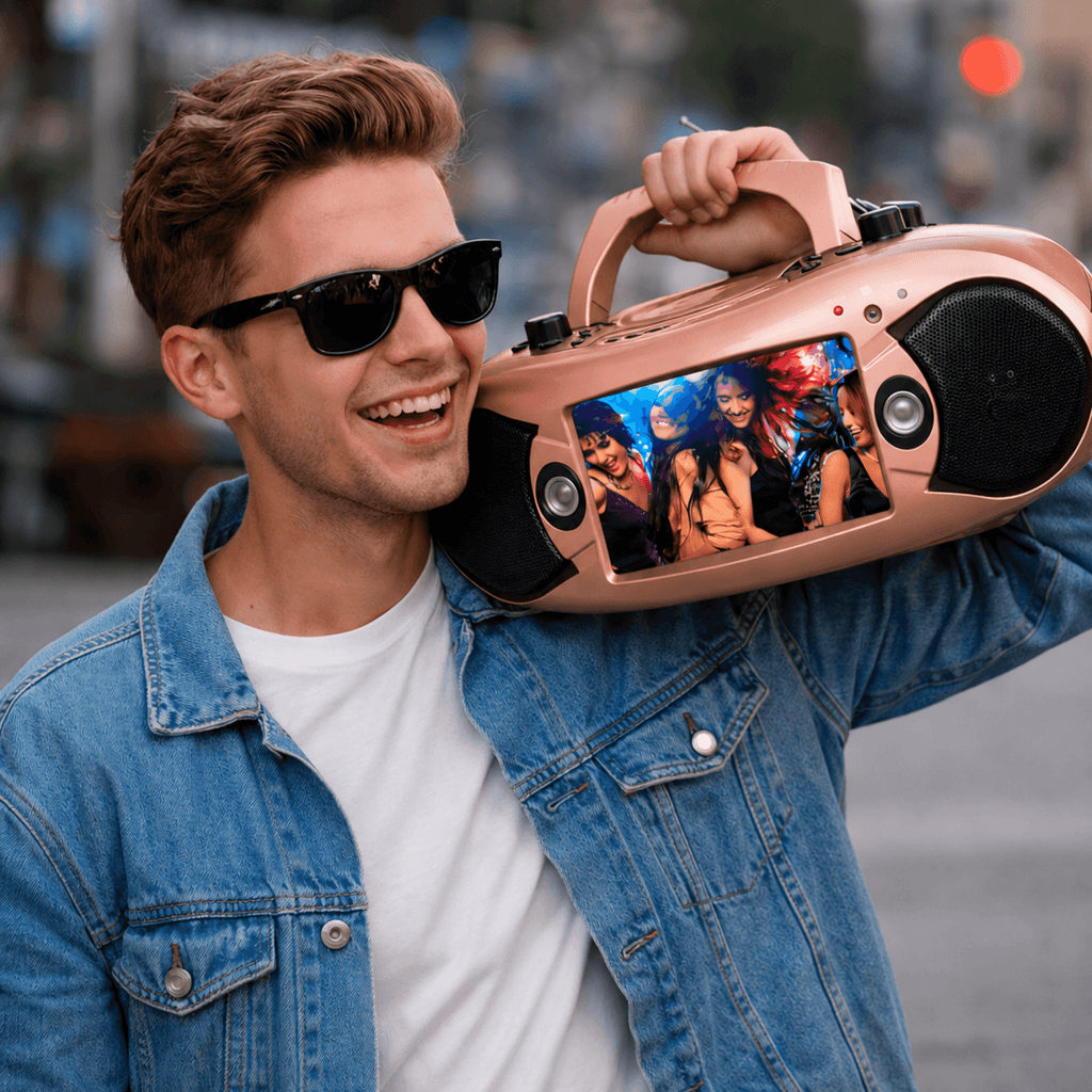 Naxa 7” Bluetooth TV DVD Boombox with Mic Rose Gold - Refurbished - Agenda365.com