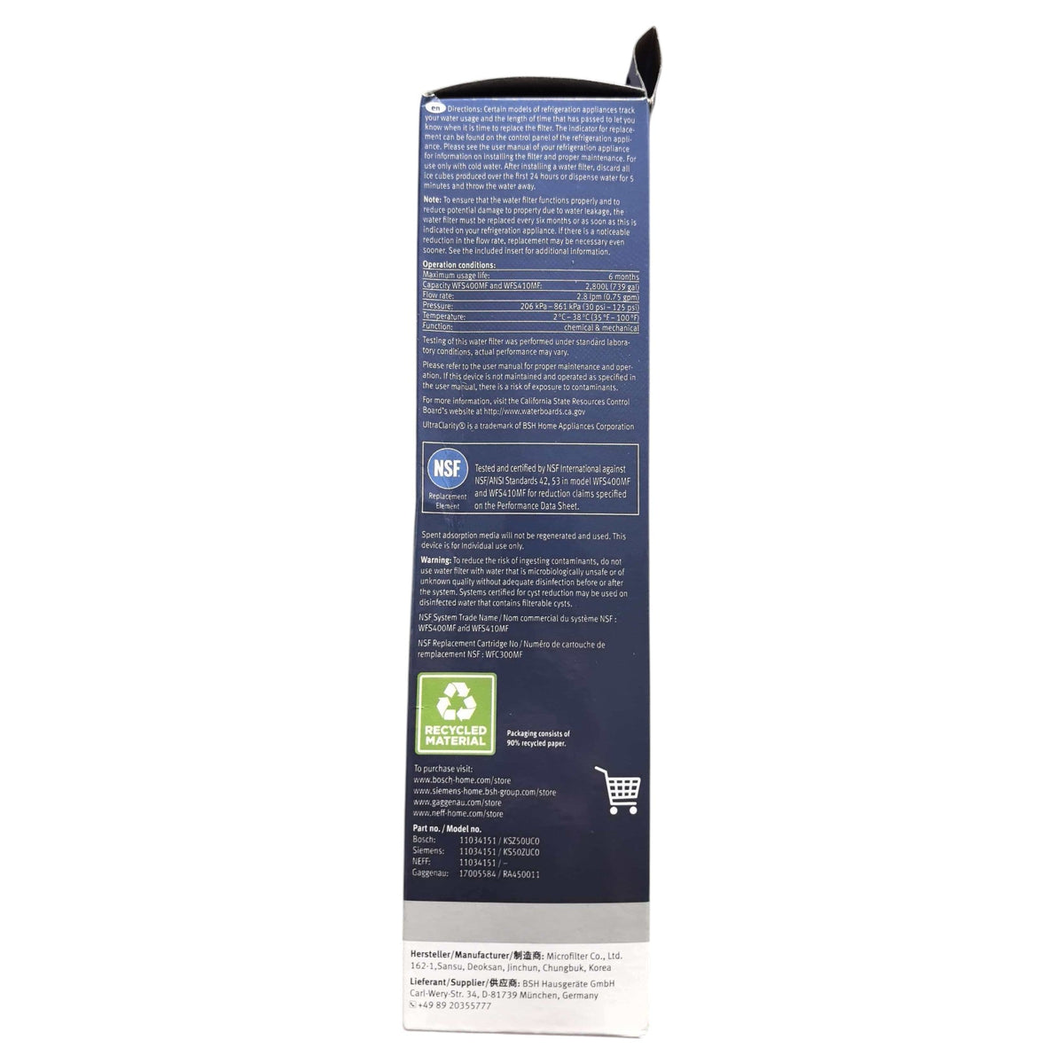 Bosch 11034151 • KSZ50UC0 UltraClarity Refrigerator Water Filter - 11034151 - Agenda365.com
