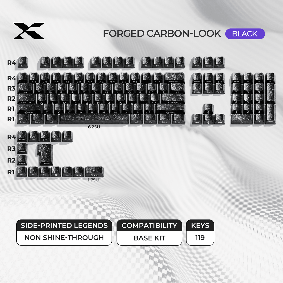 XVX Forged Carbon-Look Cherry Profile Side-Printed PC Keycap Set - Agenda365.com