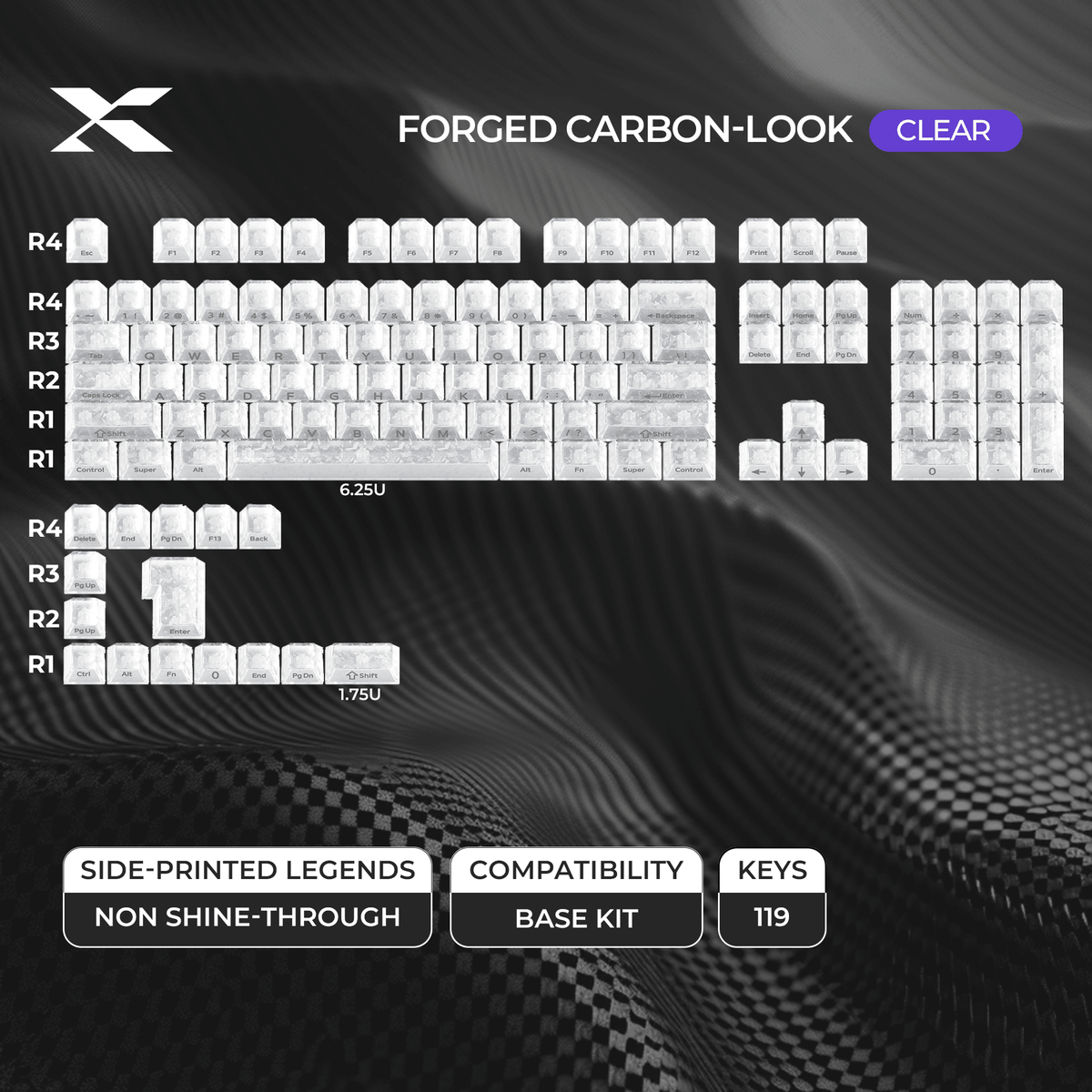 XVX Forged Carbon-Look Cherry Profile Side-Printed PC Keycap Set - Agenda365.com