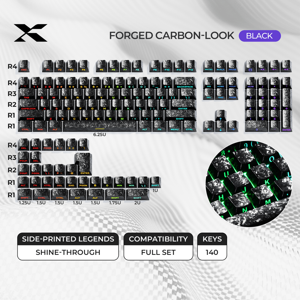 XVX Forged Carbon-Look Cherry Profile Side-Printed PC Keycap Set - Agenda365.com