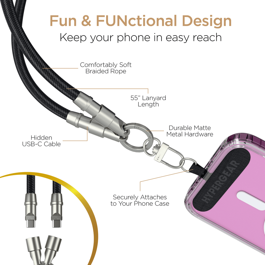 HyperGear 2-in-1 Universal Crossbody Phone Strap and Charging Cable - Agenda365.com