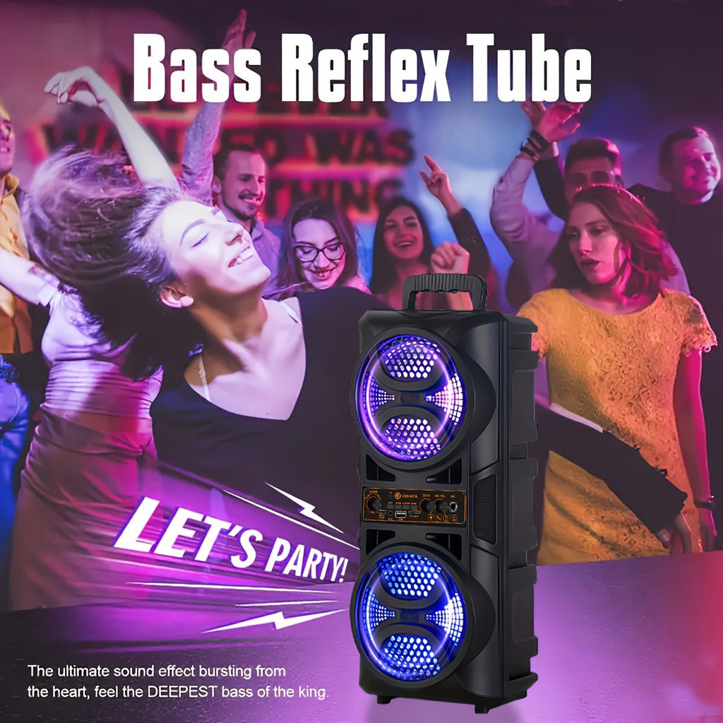 Portable Bluetooth Speaker with Subwoofer Bass, Dual 6.5" LED Woofers and Microphone - Agenda365.com