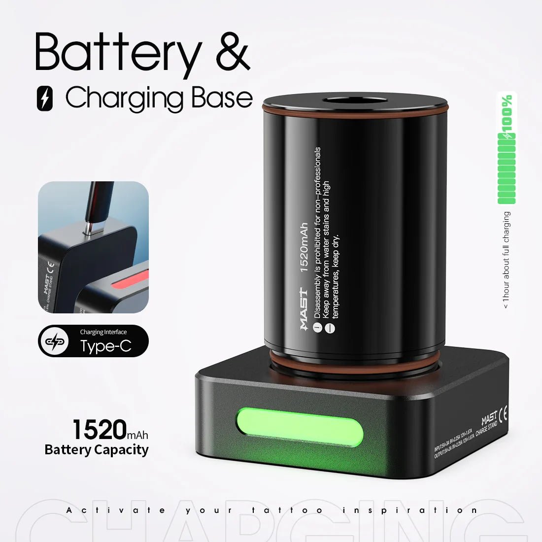 Original Battery&Charging Base for MAST Racer Pro Wireless Tattoo Pen Machine - Agenda365.com