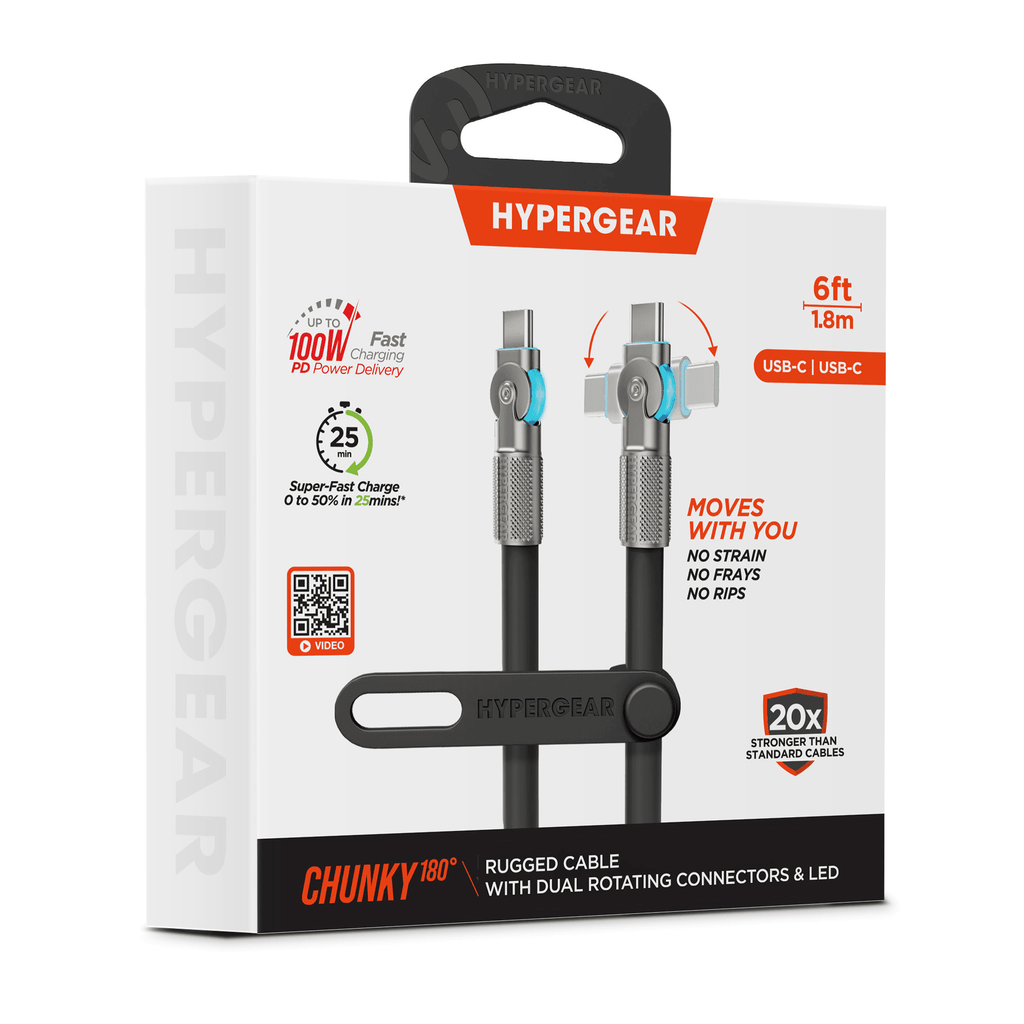 HyperGear Chunky180° 100W USB-C to USB-C Rugged Fast Charge Cable 6ft - Agenda365.com