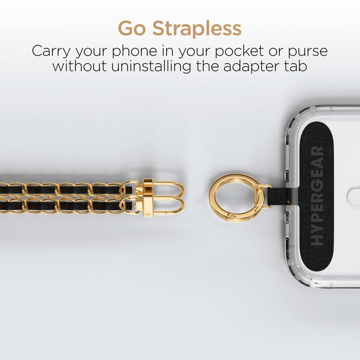 HyperGear TECHcessories Gold Chain with Black Vegan Leather Universal Crossbody Phone Strap - Agenda365.com