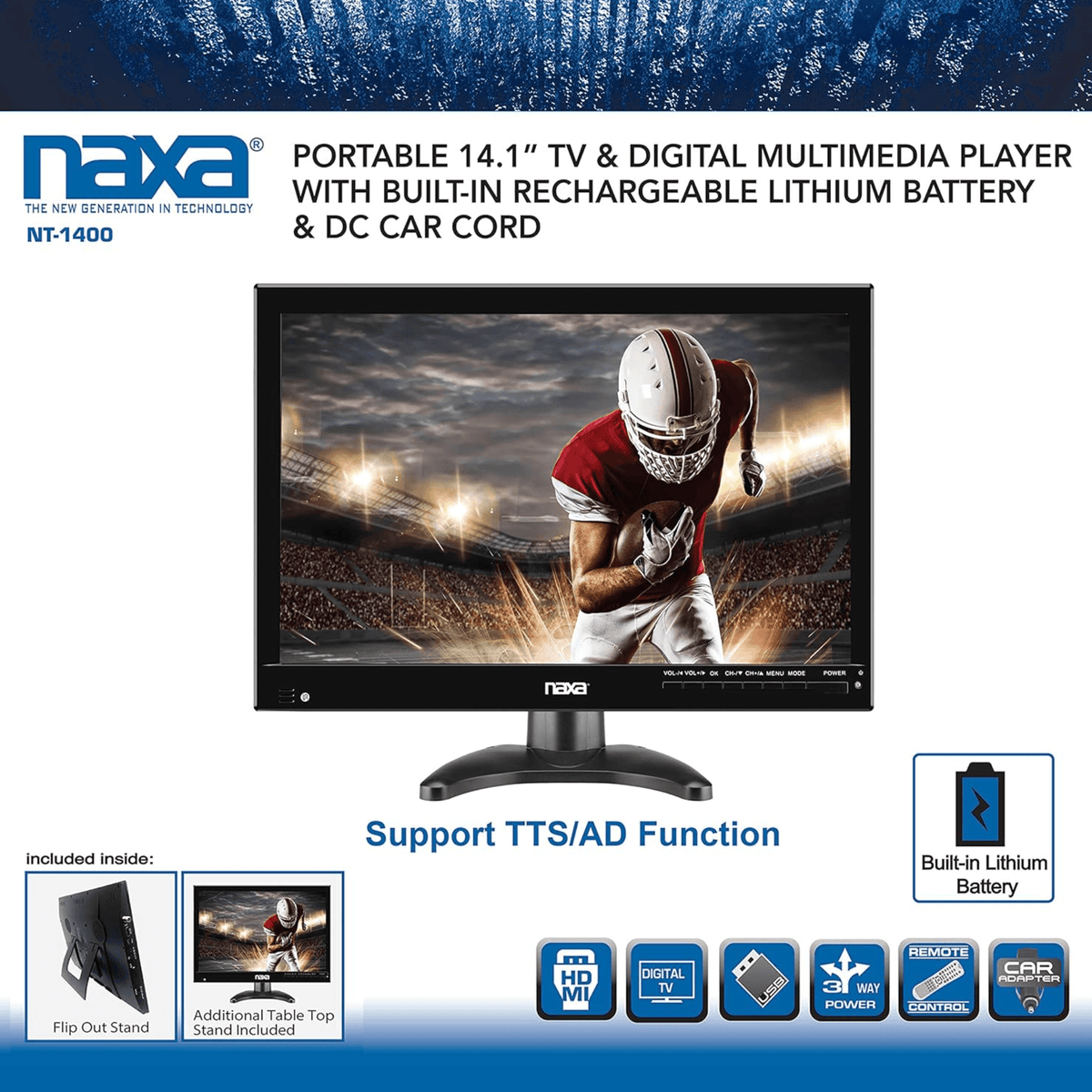 Naxa 14" 12 Volt AC/DC Portable Television - Refurbished - Agenda365.com