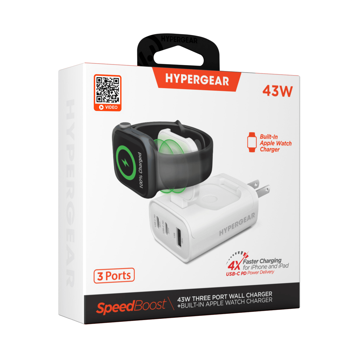 HyperGear SpeedBoost 43W 3-Port Fast Phone and Watch Wall Charger - Agenda365.com