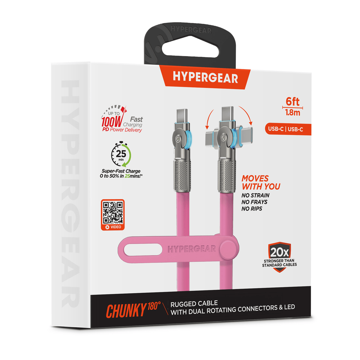 HyperGear Chunky180° 100W USB-C to USB-C Rugged Fast Charge Cable 6ft - Agenda365.com