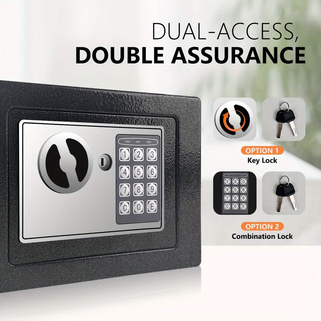 Fireproof Digital Home Safe with Keypad, Sensor Light & Money Bag-Silver - Agenda365.com