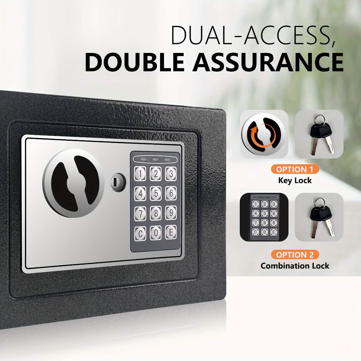Fireproof Digital Home Safe with Keypad, Sensor Light & Money Bag-Silver - Agenda365.com
