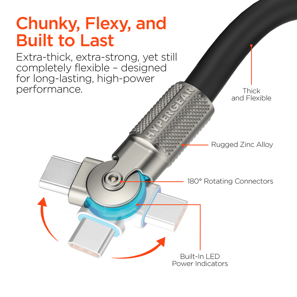 HyperGear Chunky180° 100W USB-C to USB-C Rugged Fast Charge Cable 6ft - Agenda365.com