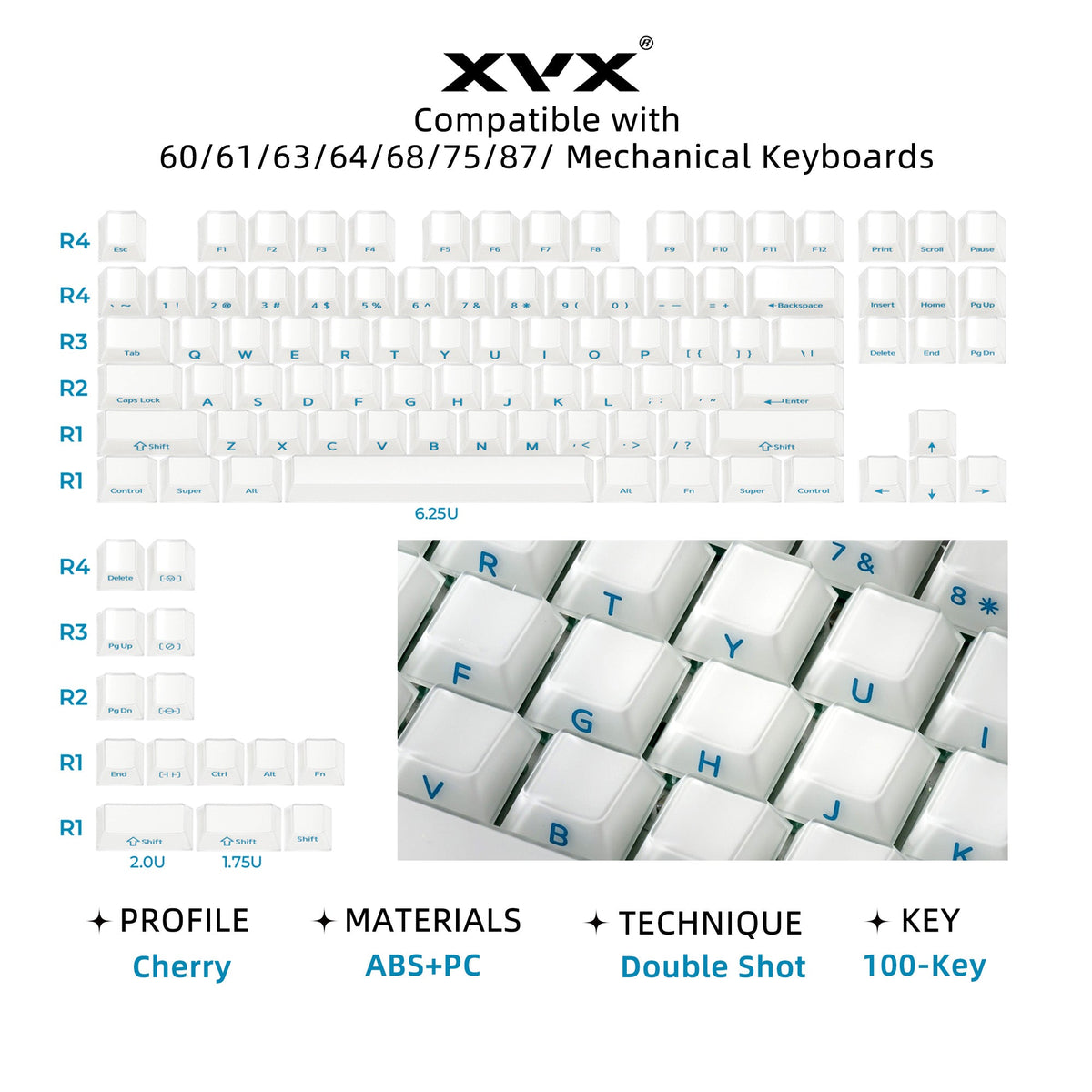 XVX Velvet Jelly Side-Printed Translucent Cherry Profile Double-Shot Keycap Set - Agenda365.com