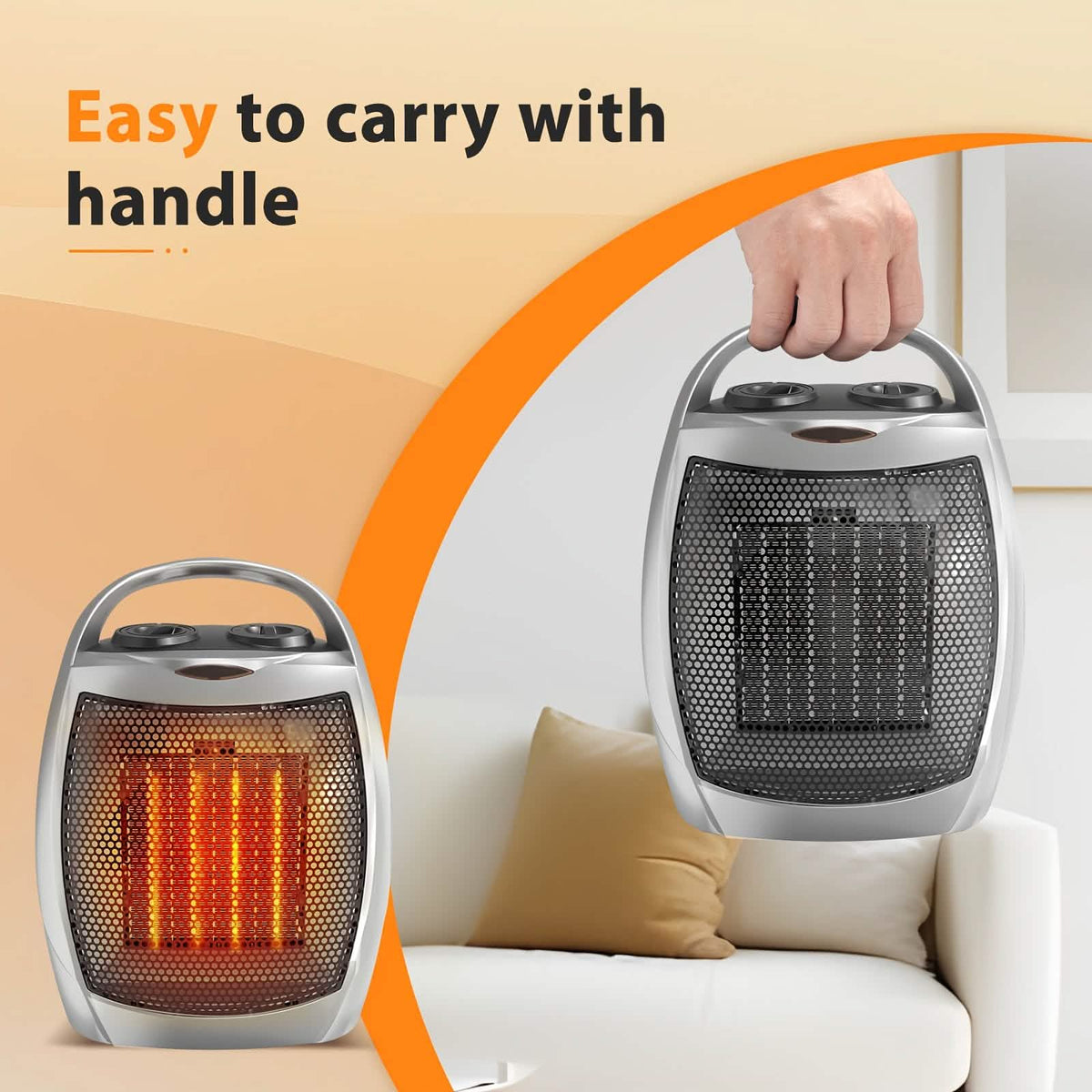 1500W Portable Ceramic Space Heater with Thermostat & Safety Protection with Carry Handle - Agenda365.com
