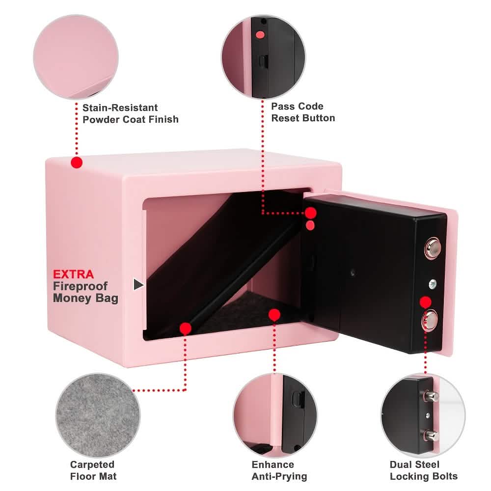 Fireproof Digital Home Safe with Keypad, Sensor Light & Money Bag-Silver - Agenda365.com