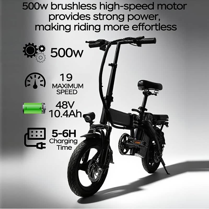 14" Folding Electric Bike 48V Lightweight E-Bike 330LB Load 19MPH 28-Mile Range - Agenda365.com