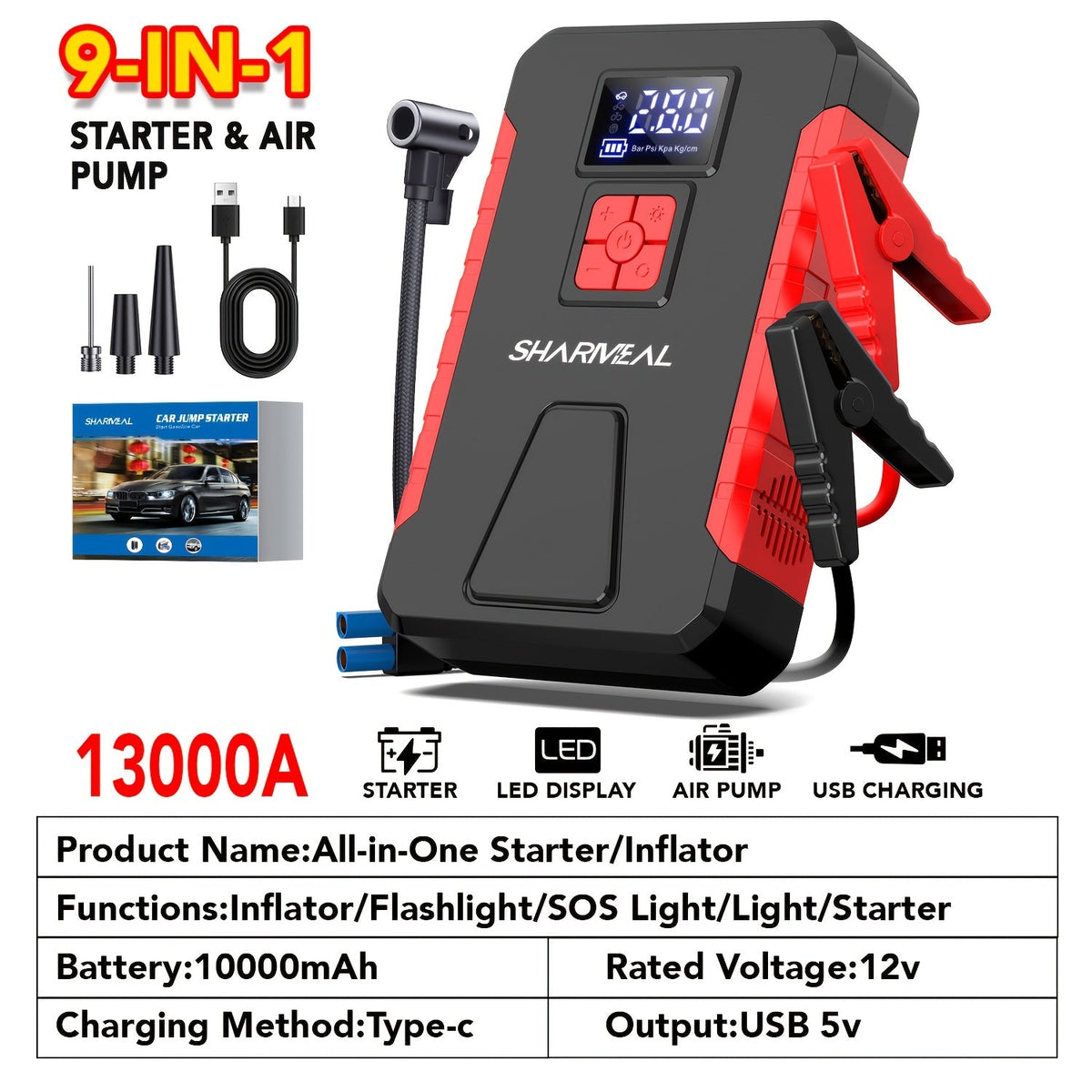 Portable Car Jump Starter with Air Compressor - Agenda365.com