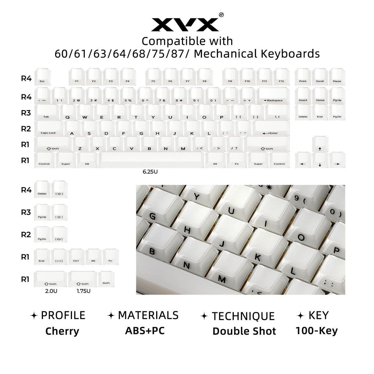 XVX Velvet Jelly Side-Printed Translucent Cherry Profile Double-Shot Keycap Set - Agenda365.com