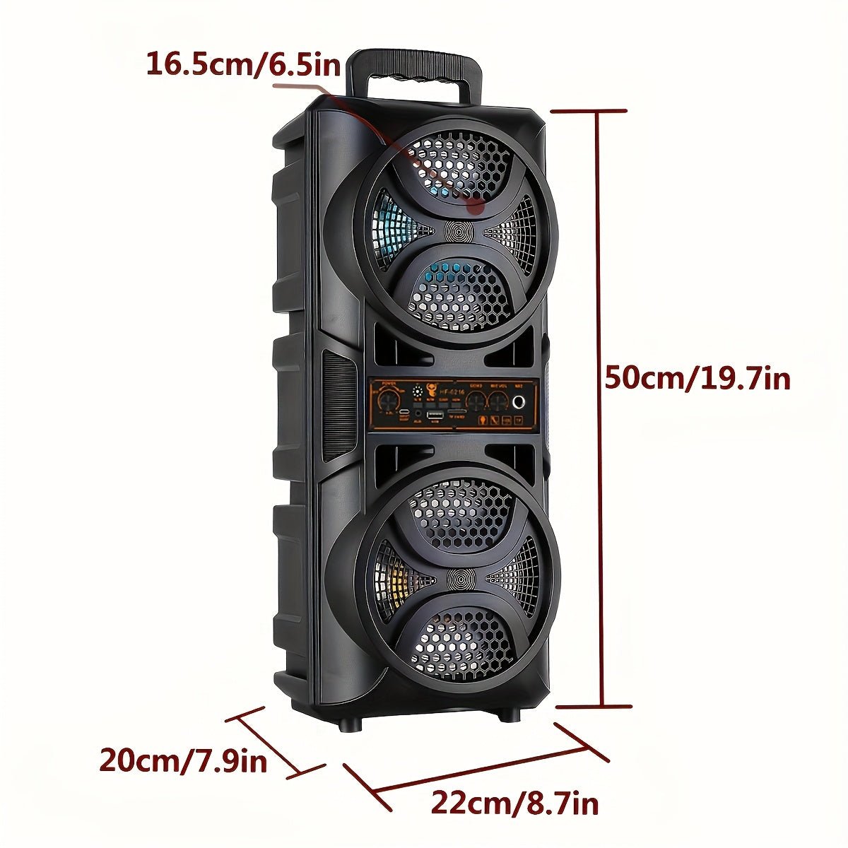 Portable Bluetooth Speaker with Subwoofer Bass, Dual 6.5" LED Woofers and Microphone - Agenda365.com