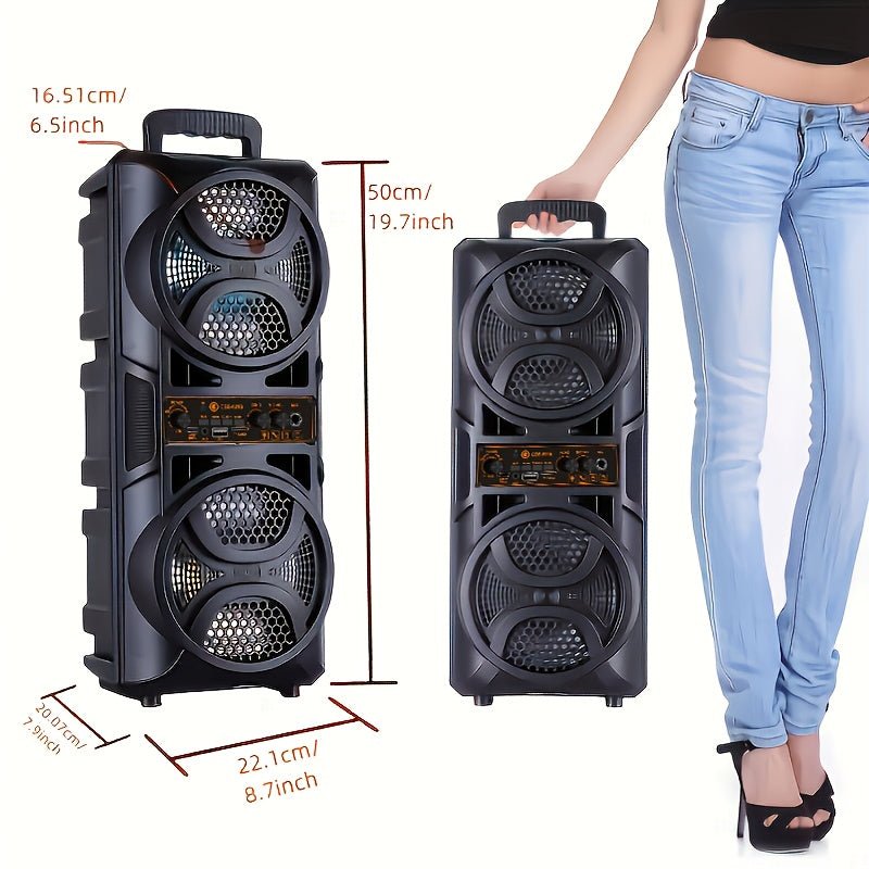 Portable Bluetooth Speaker with Subwoofer Bass, Dual 6.5" LED Woofers and Microphone - Agenda365.com