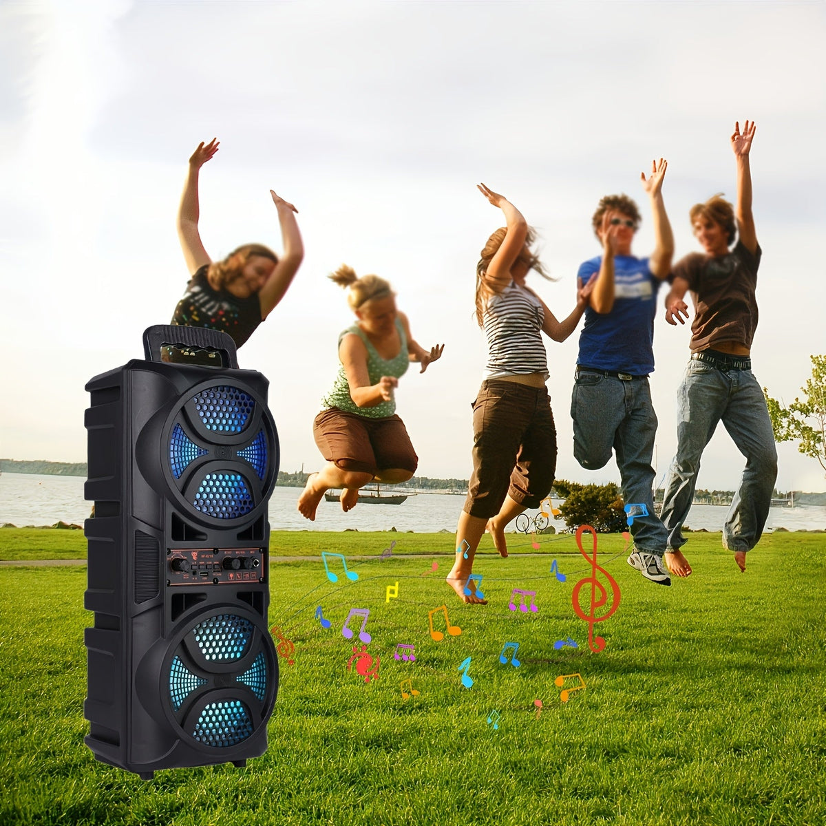 Portable Bluetooth Speaker with Subwoofer Bass, Dual 6.5" LED Woofers and Microphone - Agenda365.com