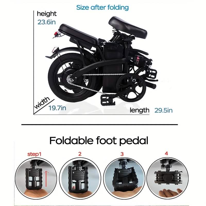 14" Folding Electric Bike 48V Lightweight E-Bike 330LB Load 19MPH 28-Mile Range - Agenda365.com