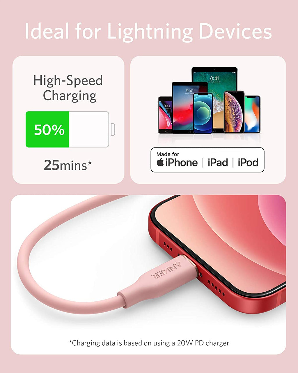 Anker <b>641</b> USB-C to Lightning Cable (Flow, 3 ft Silicone) - Agenda365.com