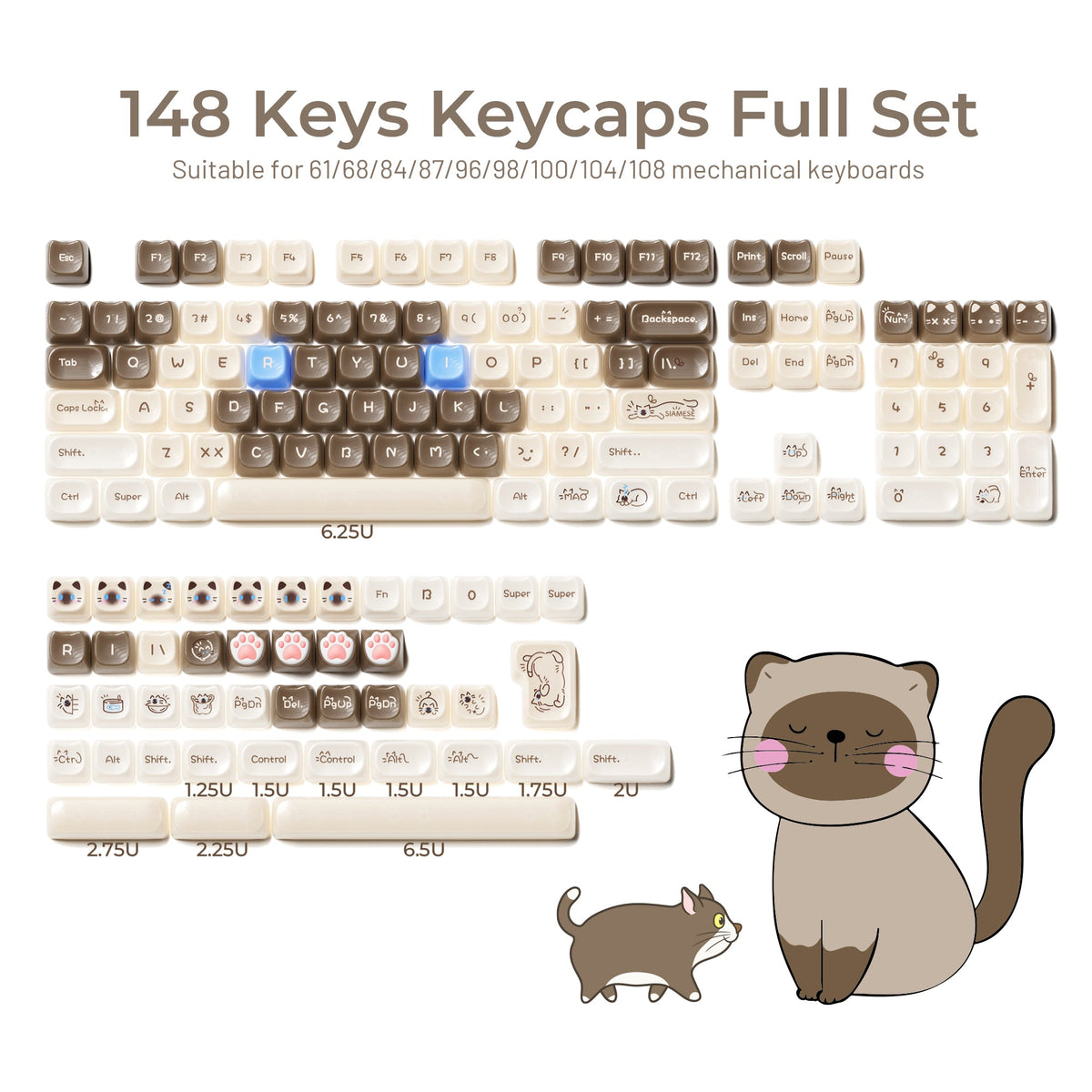 XVX House Cat Themed MAO Profile 149-Key Keycap Set - Agenda365.com