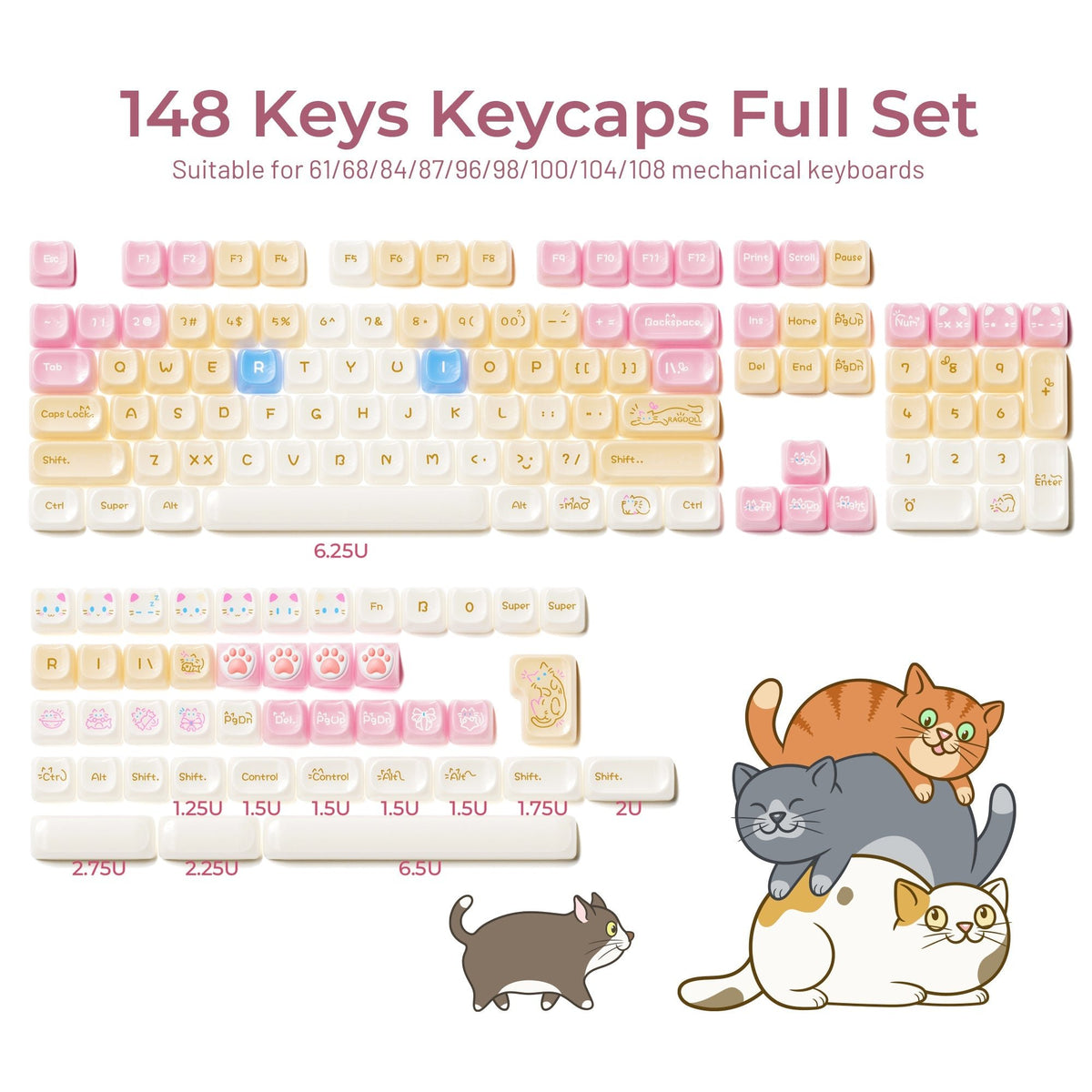 XVX House Cat Themed MAO Profile 149-Key Keycap Set - Agenda365.com