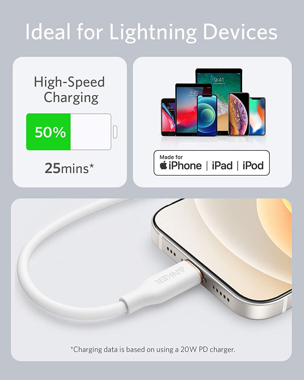 Anker <b>641</b> USB-C to Lightning Cable (Flow, 3 ft Silicone) - Agenda365.com