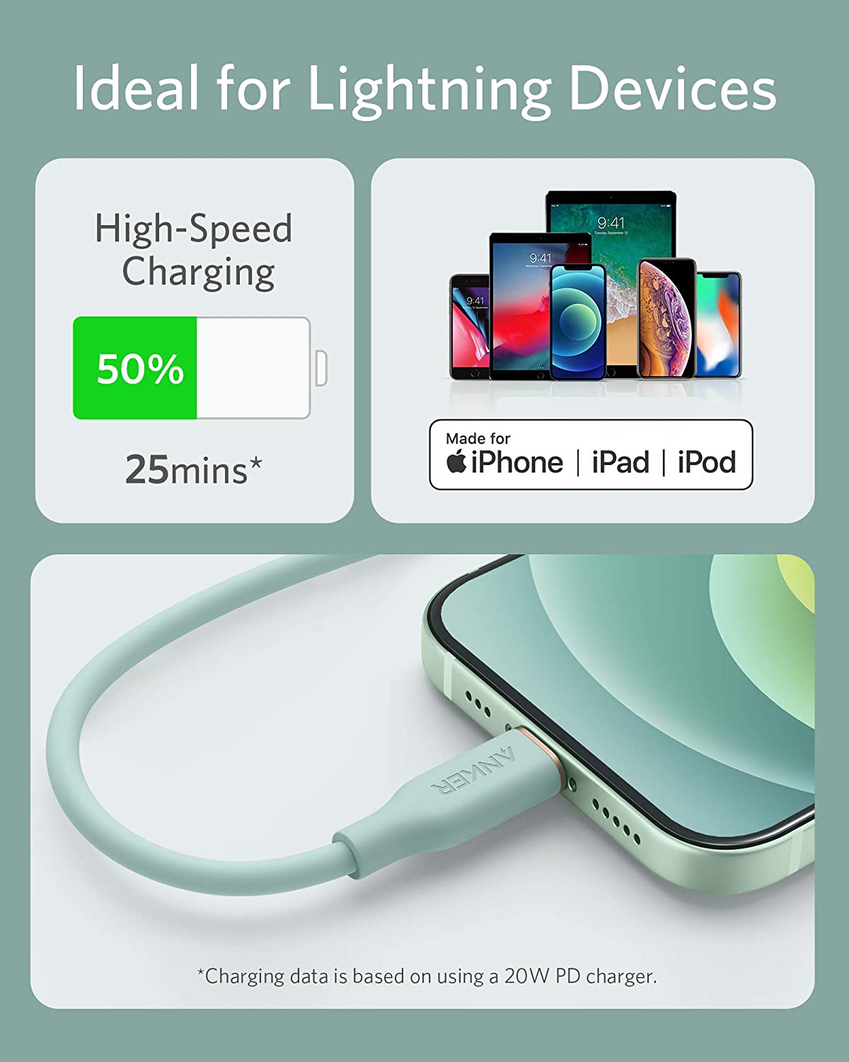 Anker <b>641</b> USB-C to Lightning Cable (Flow, 3 ft Silicone) - Agenda365.com