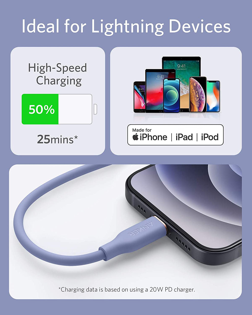 Anker <b>641</b> USB-C to Lightning Cable (Flow, 3 ft Silicone) - Agenda365.com