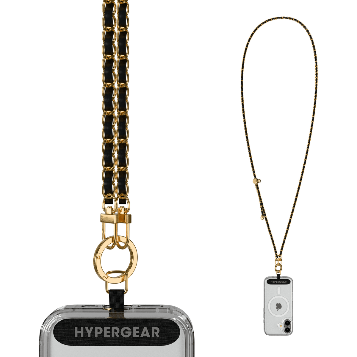 HyperGear TECHcessories Gold Chain with Black Vegan Leather Universal Crossbody Phone Strap - Agenda365.com