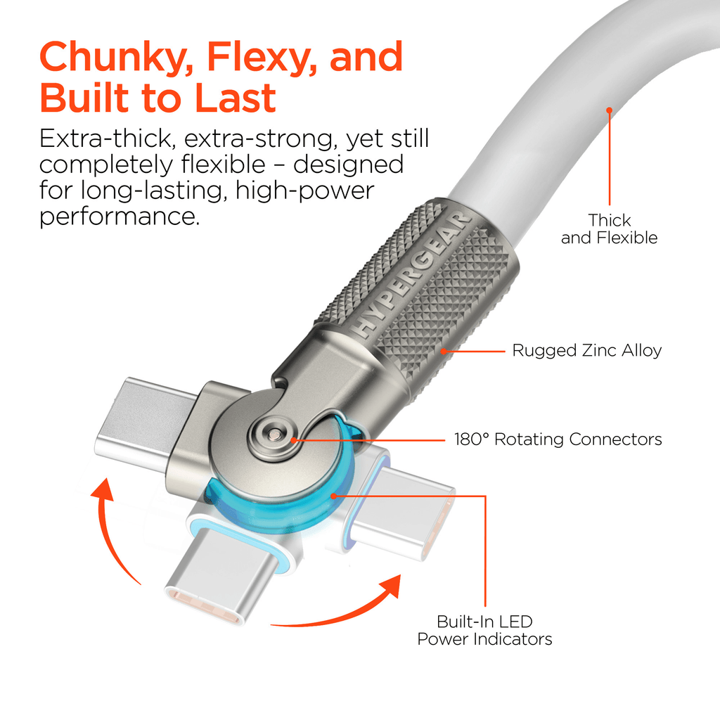 HyperGear Chunky180° 100W USB-C to USB-C Rugged Fast Charge Cable 6ft - Agenda365.com