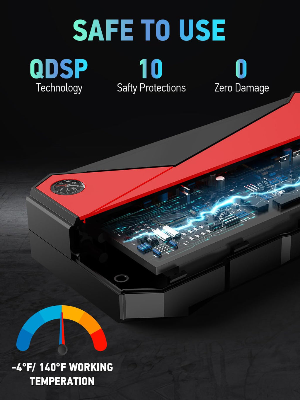 DBPOWER Peak 3000A 18000mAh Portable Car Jump Starter (up to 8.0L Gas, 6.0L Diesel Engine) Battery Booster with Smart Charging Port, Compass, LCD Screen and LED Light (Black/Red) - Agenda365.com
