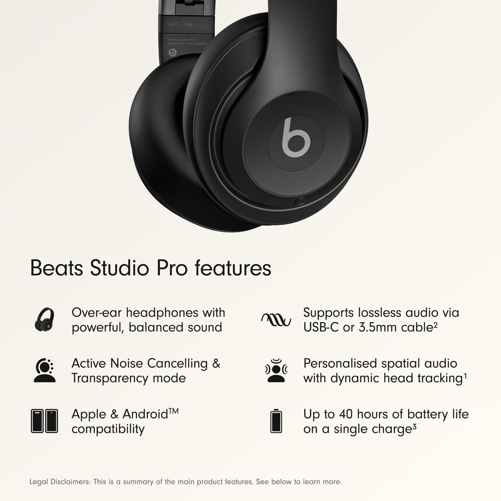 Beats Studio Pro Premium Wireless Over-Ear Headphones- Up to 40-Hour Battery Life, Active Noise Cancelling, Great for Travel & Commuting, USB-C Lossless Audio, Apple & Android Compatible -Black (Refurbished) - Agenda365.com