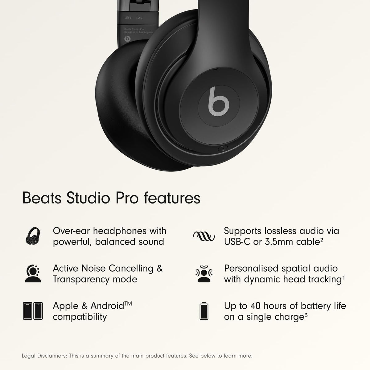 Beats Studio Pro Premium Wireless Over-Ear Headphones- Up to 40-Hour Battery Life, Active Noise Cancelling, Great for Travel & Commuting, USB-C Lossless Audio, Apple & Android Compatible -Black (Refurbished) - Agenda365.com
