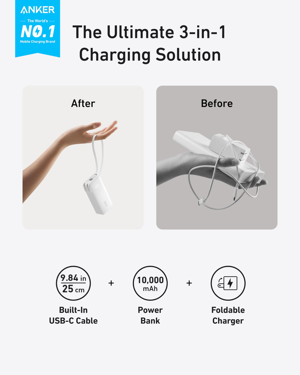 Anker Power Bank (10K, Fusion, Built-In Cable) - Agenda365.com