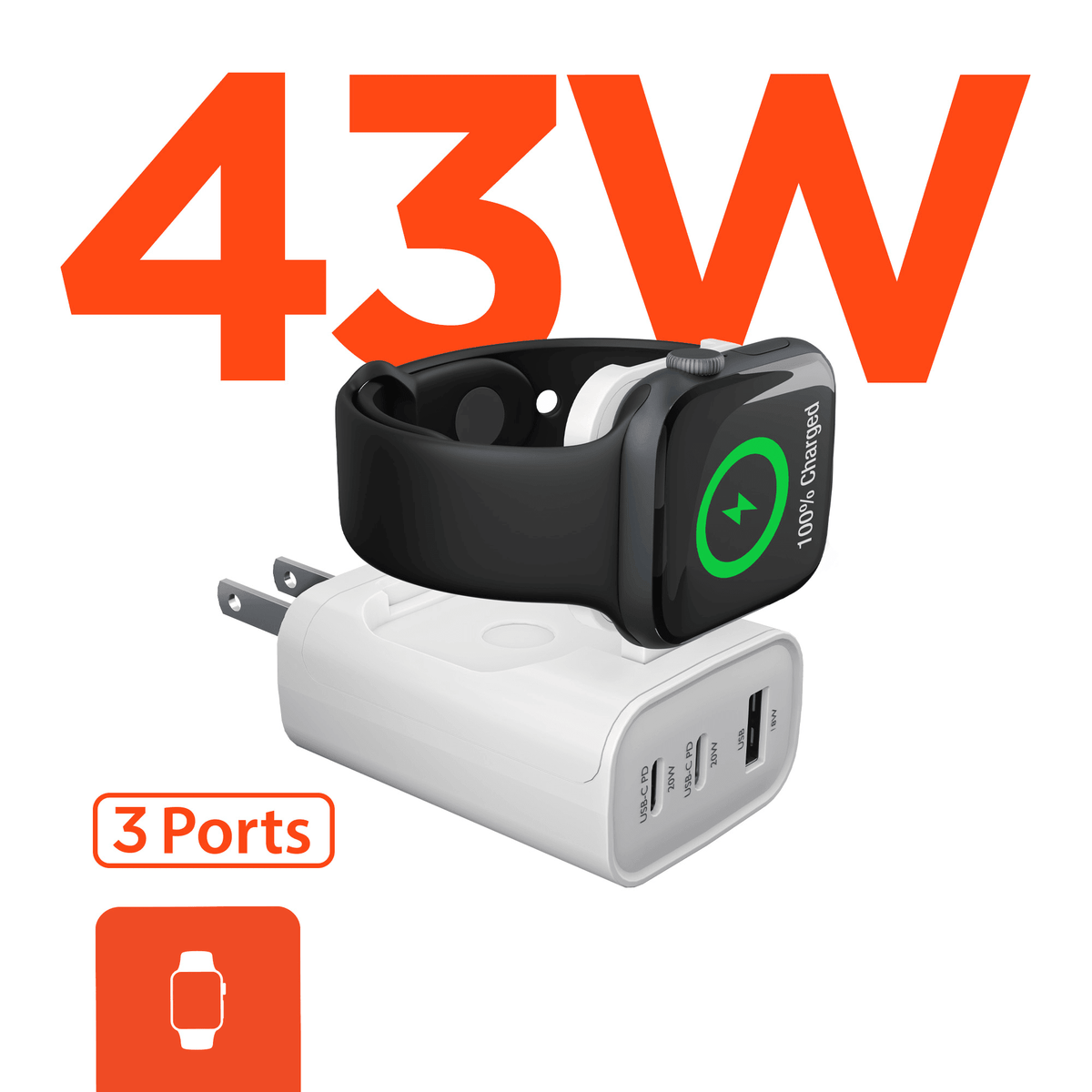 HyperGear SpeedBoost 43W 3-Port Fast Phone and Watch Wall Charger - Agenda365.com