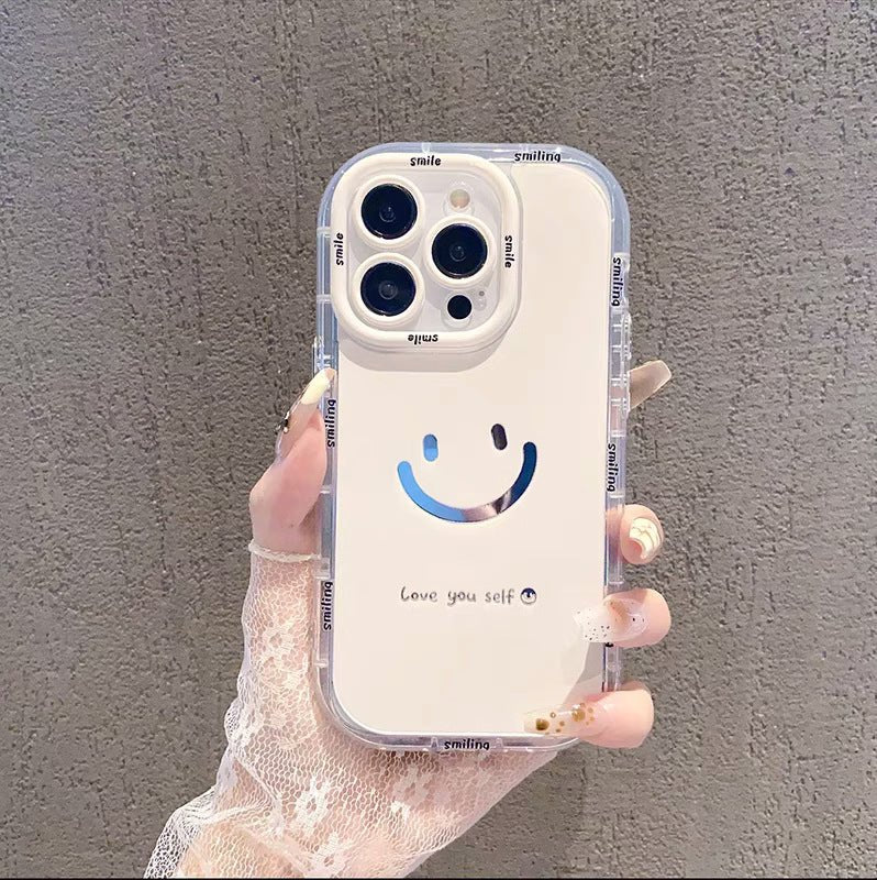 Mirror cream case suitable for Apple 16 Promax phone case with painted smiling face on iPhone 14/13 - Agenda365.com
