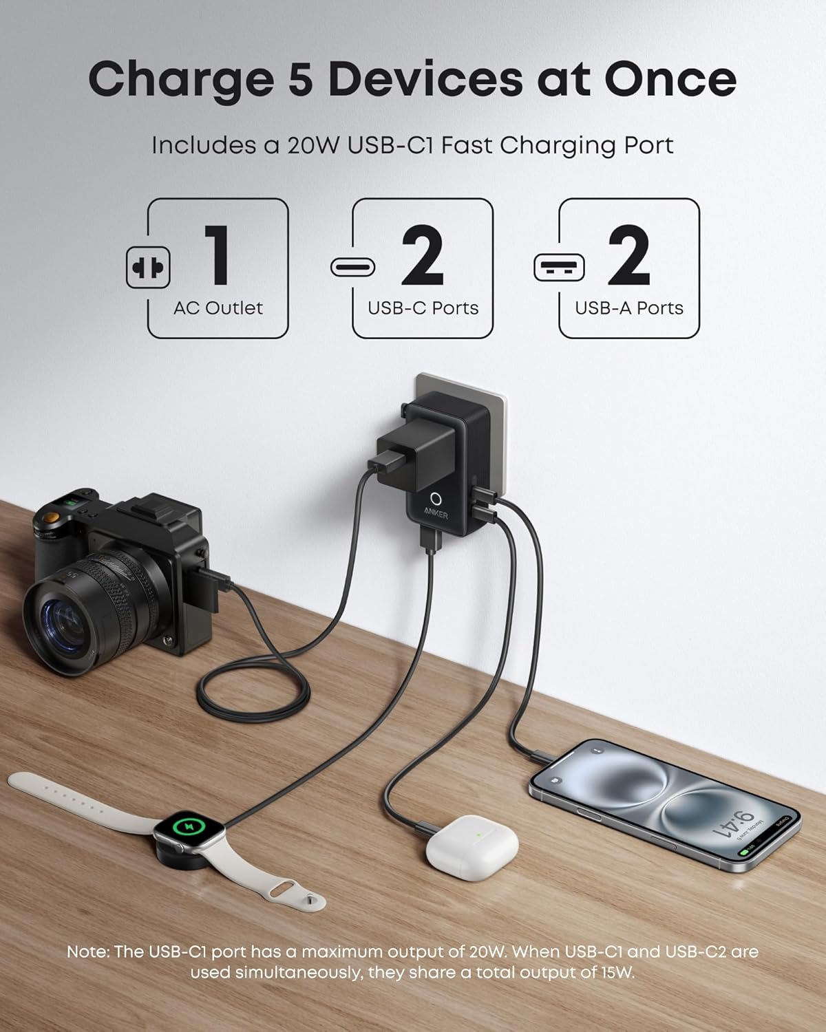 Anker Nano Travel Adapter (5-in-1, 20W, 1-Pack) - Agenda365.com