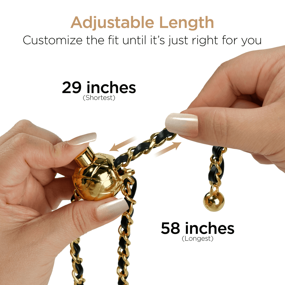 HyperGear TECHcessories Gold Chain with Black Vegan Leather Universal Crossbody Phone Strap - Agenda365.com