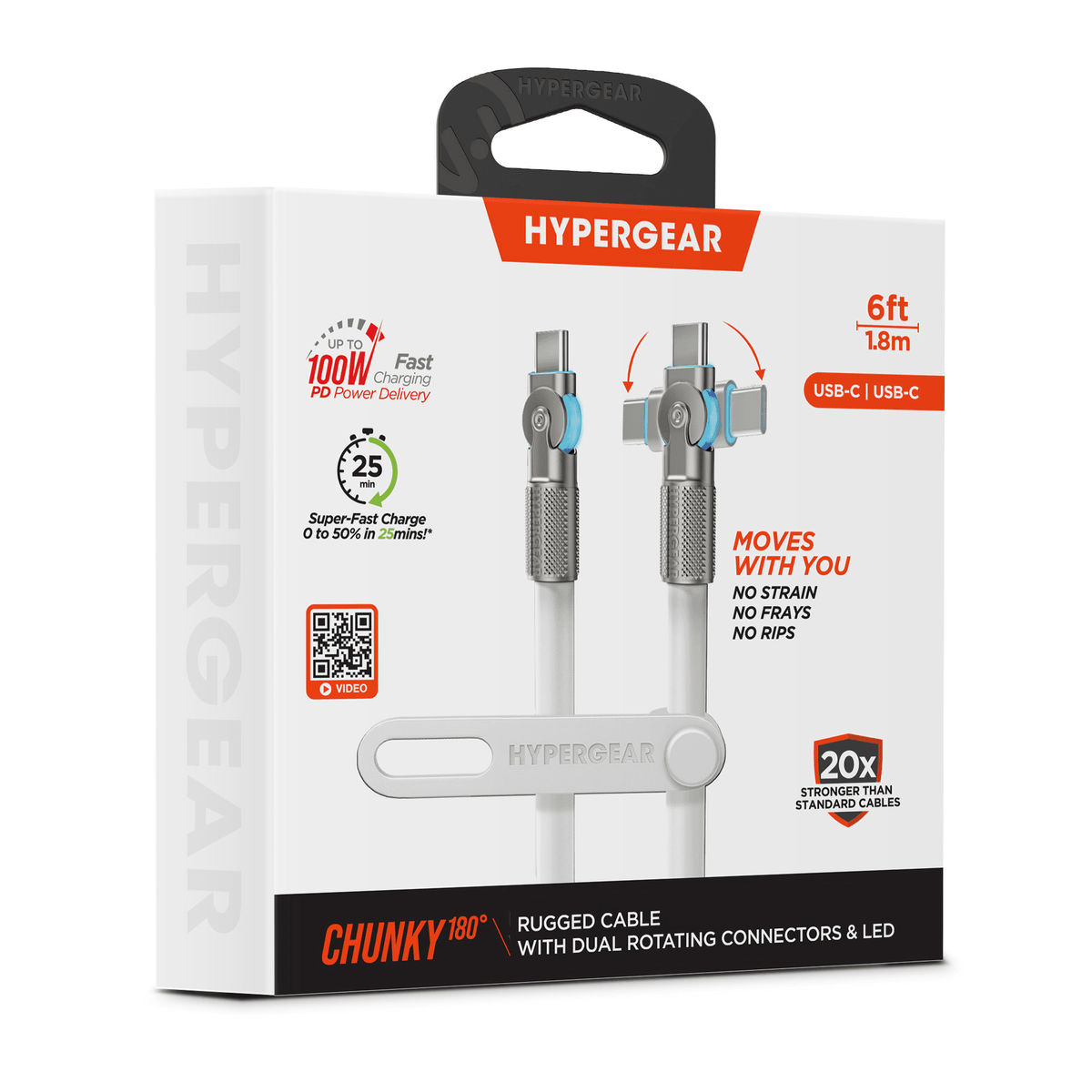 HyperGear Chunky180° 100W USB-C to USB-C Rugged Fast Charge Cable 6ft - Agenda365.com