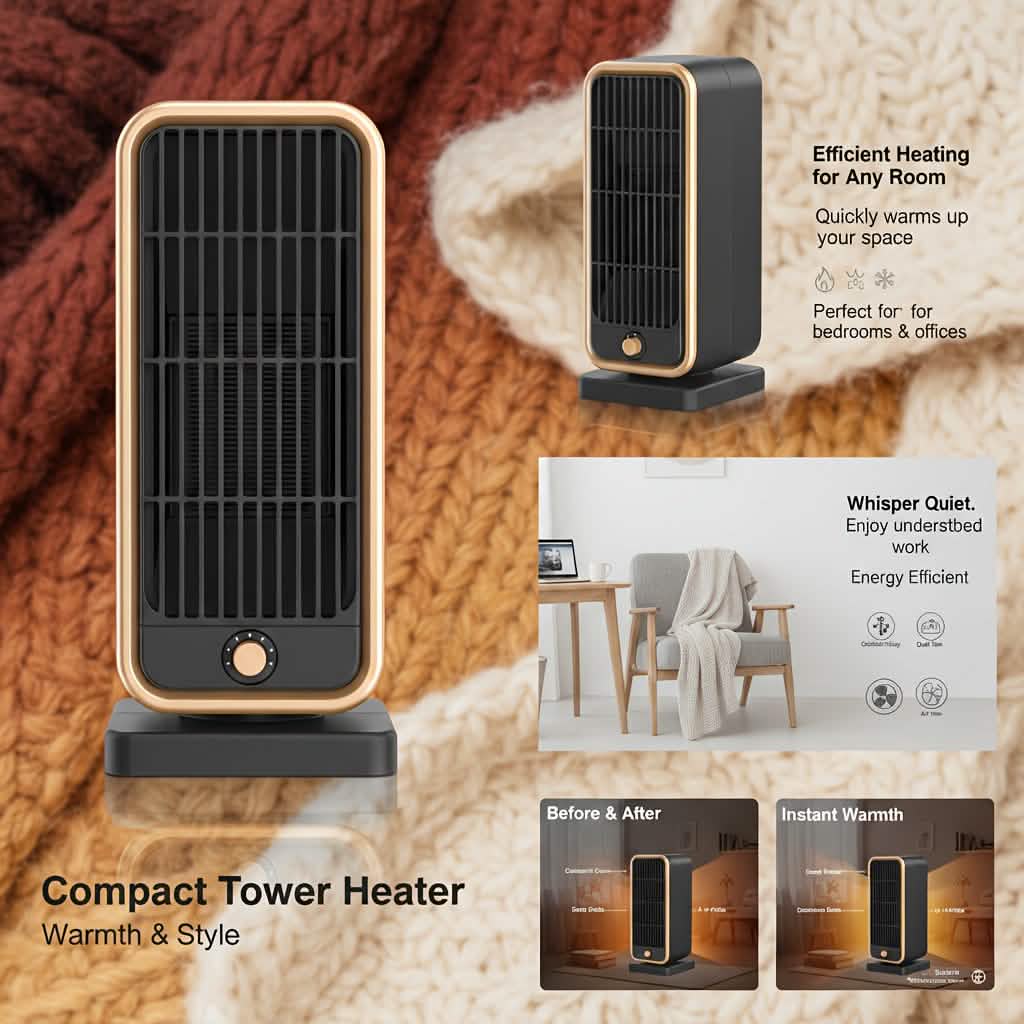 500W Portable Ceramic Space Heater with Safety Tip-Over Protection – Square Design - Agenda365.com