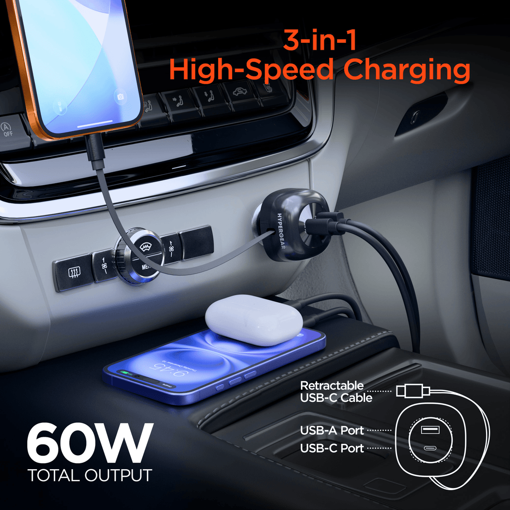 HyperGear SpeedBoost 60W Retractable Car Charger - Agenda365.com