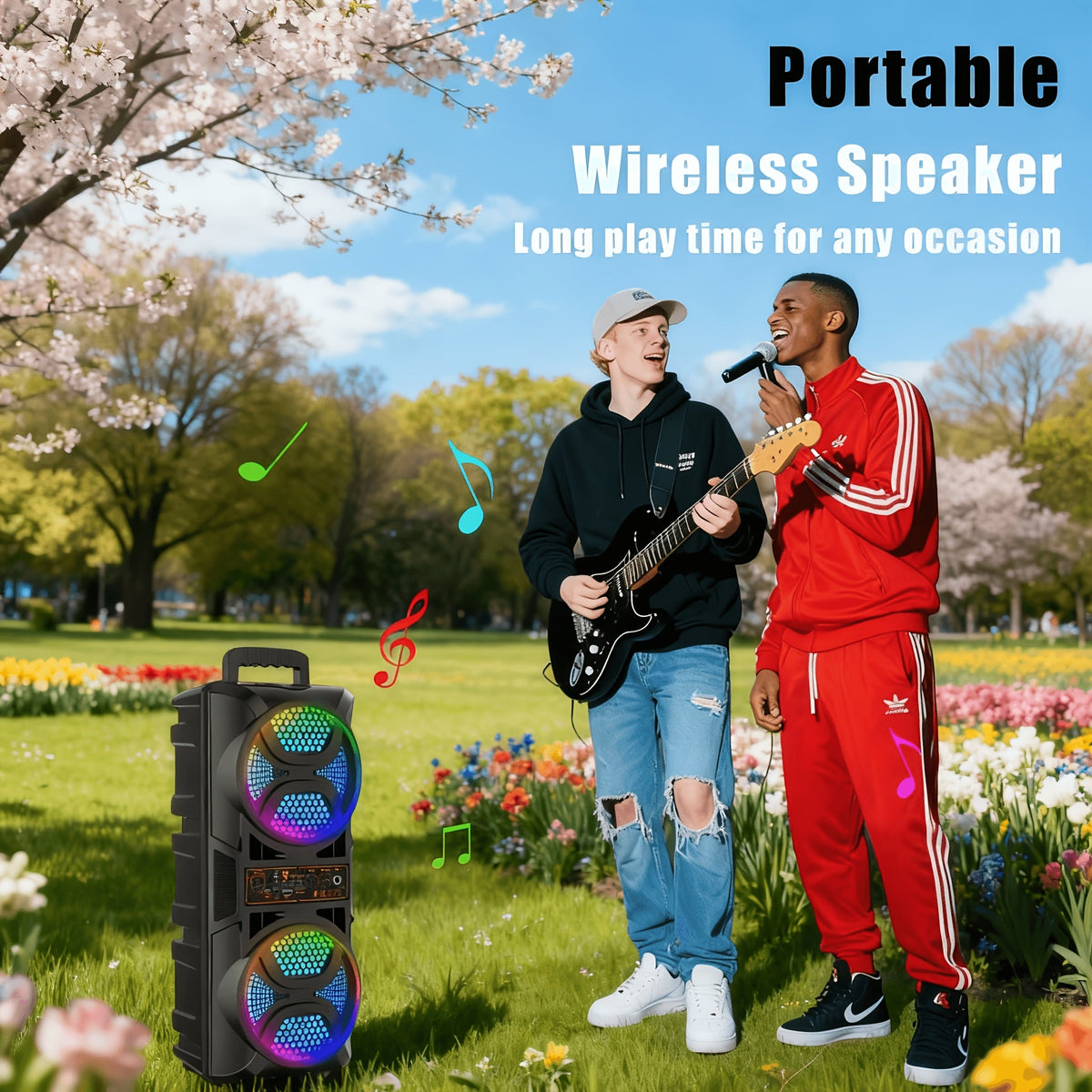 Portable Bluetooth Speaker with Subwoofer Bass, Dual 6.5" LED Woofers and Microphone - Agenda365.com