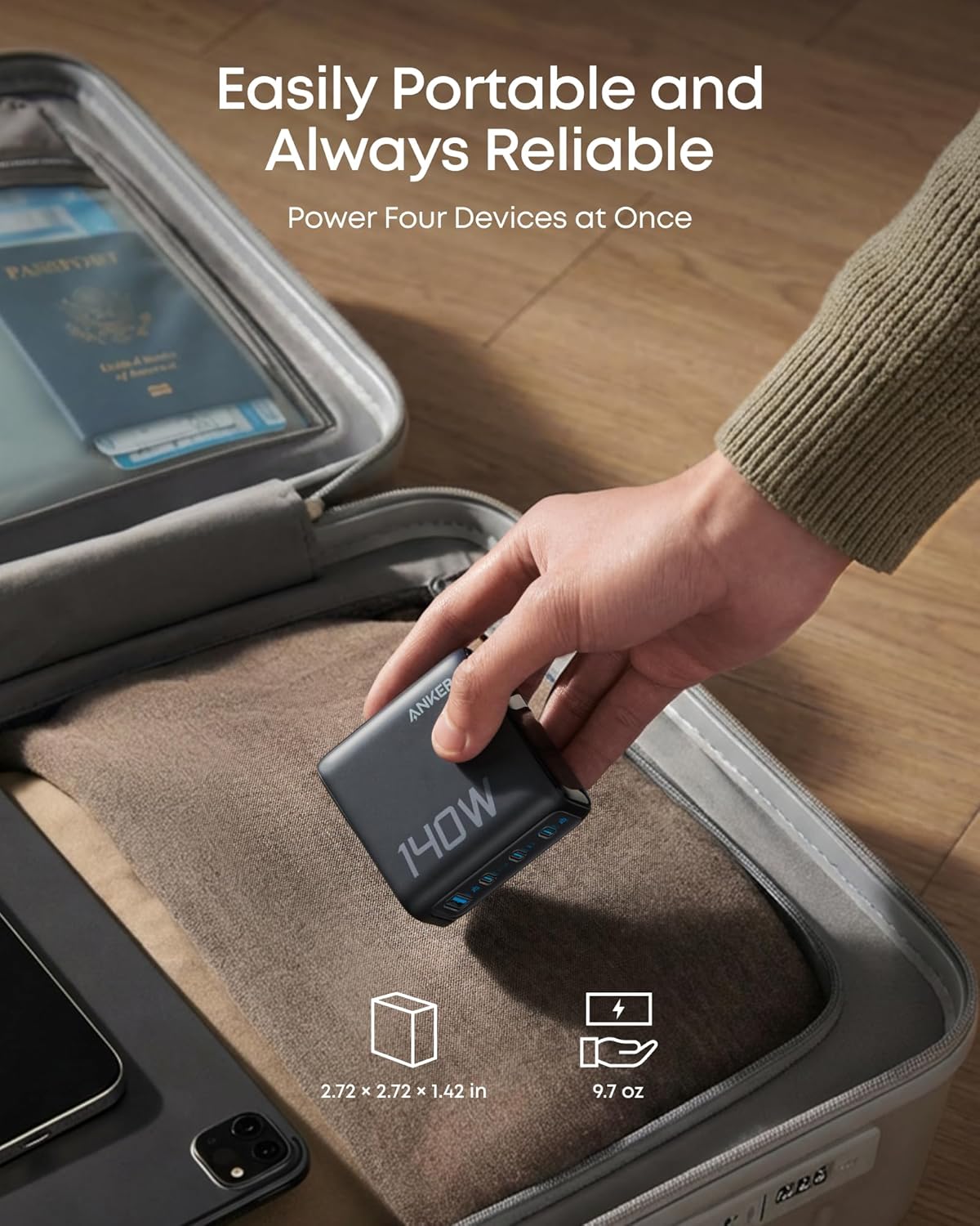 Anker Charger (140W, 4-Port, PD 3.1) with USB-C Cable - Agenda365.com