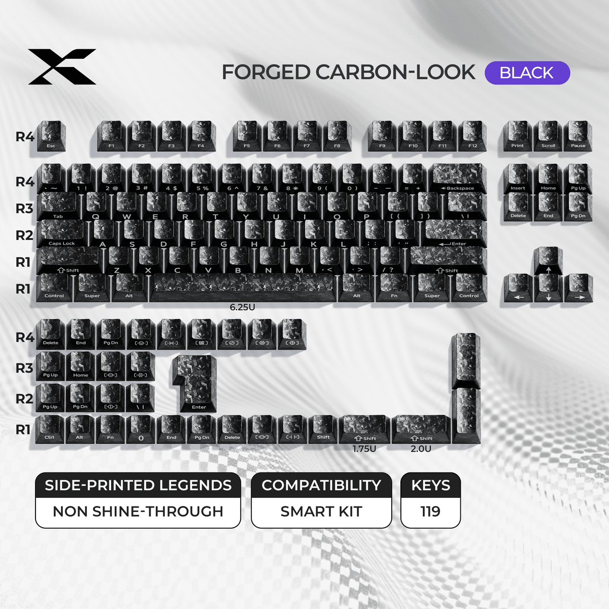 XVX Forged Carbon-Look Cherry Profile Side-Printed PC Keycap Set - Agenda365.com
